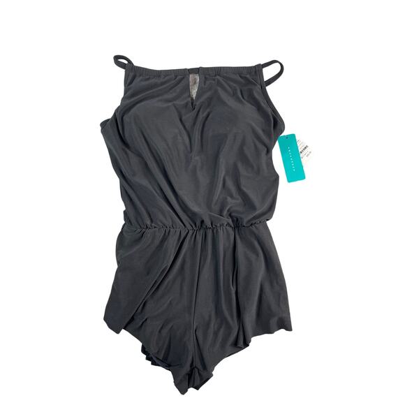 Aqua Green One Piece Swimsuit Womens Small Black Padded Romper Full Coverage NWT - Picture 1 of 9